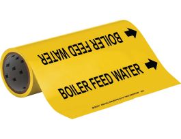 Roll Form Pipe Marker: BOILER FEED WATER, 30' H x 12" W x 30' L, Roll of 30', Fits Pipes, 2.5" Dia. Thru 6" Dia.