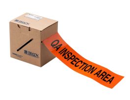 ToughStripe® Floor Marking Tape Roll -  Polyester, QA INSPECTION AREA, Black on Orange, 4"x 100'