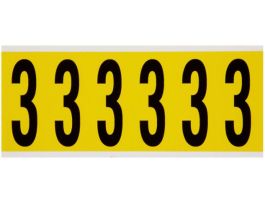 Repositionable Vinyl 3 in Black on Yellow, Numbers 3 Card of 6 Labels