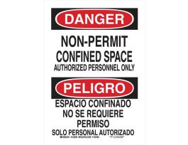 Bilingual DANGER Non-Permit Confined Space Sign, 10" H x 7" W x 0.06" D, Polystyrene