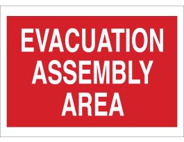 Evacuation Assembly Area Sign, 14" H x 20" W x 0.035" D, White on Red, Aluminum