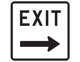 EXIT Sign, 18 " H x 18 " W x 0.090 " D, Black on White, Arrow Direction: Right