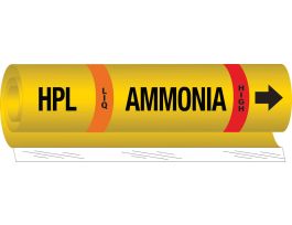 HPL LIQ AMMONIA HIGH Pipe Marker, 9" H x 8" W, Fits Pipes 1.5" Dia. Thru 2.375" Dia.