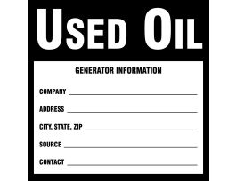 USED OIL Labels, 6" H x 6" W x 0.0038" D, Black on White