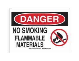 DANGER No Smoking Flammable Materials Sign, 10" H x 14" W x 0.06" D, Polystyrene