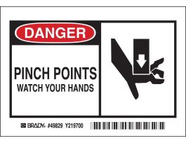 Danger Pinch Points Watch Your Hands w/Pictogram Sign 5/Package
