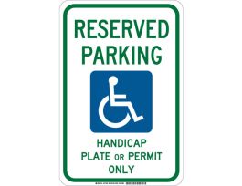 RESERVED PARKING Handicap Plate Or Permit Only Sign, 18" H x 12" W x 0.06" D, Polystyrene