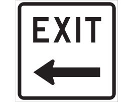 EXIT Sign, 18 " H x 18 " W x 0.090 " D, Black on White, Arrow Direction: Left