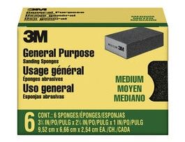 3M™ Sanding Sponge CP002-6P-CC, Block,3 3/4 in x 2 5/8 in x 1 in, Medium, 6-pack, 4 packs/cs