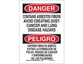 Bilingual DANGER Contains Asbestos Fibers Avoid Creating Dust-Cancer And Lung Disease Hazard Sign, 14" H x 10" W x 0.035" D, Aluminum