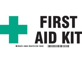 First Aid Kit Sign, 3.5" H x 10" W x 0.035" D, Aluminum