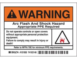 Arc Flash Labels WARNING w/Pictogram - Self-Sticking Polyester, 3.5" H x 5" W x 0.006" D, Pack of 5 Labels, Black/Orange on White