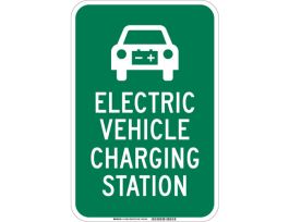Electric Vehicle Charging Station Sign, 18" H x 12" W x 0.090" D, Aluminum