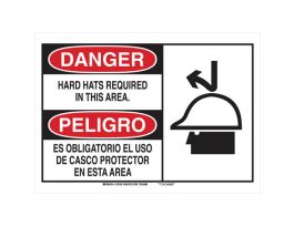Bilingual DANGER Hard Hat Required In This Area Sign, 10" H x 14" W x 0.06" D, Polystyrene
