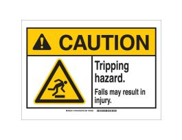 CAUTION Tripping Hazard. Falls May Result In Injury. Sign, 7" H x 10" W x 0.035" D, Aluminum