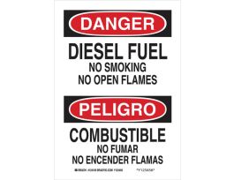Bilingual DANGER Diesel Fuel No Smoking No Open Flames Sign, 14" H x 10" W x 0.035" D, Aluminum