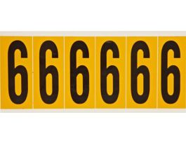 Outdoor Vinyl 3 in Black on Yellow Numbers 6 Card of 6 Labels