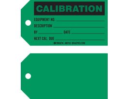 Equipment Status Tag CALIBRATION Paper 3 x 5.75 Black on Green 100/PK