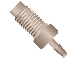 Adapter Fitting, Natural PEEK, 0.040" Bore, 1/16" Hose Barb x Male 1/4-28 Flat Bottom; 1/EA