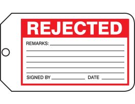Safety Tags, 5 3/4" x 3 1/4", REJECTED, PF-CARDSTOCK, 25/PK