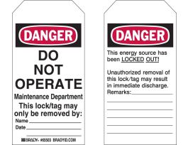 DANGER Do Not Operate Maintenance Department Lockout Tags Paper 5.75x3 25PK