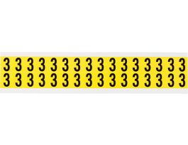 Repositionable Vinyl 0.625 in Black on Yellow, Numbers 3 Card of 32 Labels