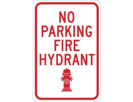 No Parking Fire Hydrant Sign, 18" H x 12" W x 0.035" D, Aluminum