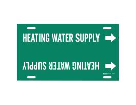 Snap-On Pipe Marker: HEATING WATER SUPPLY, 8" H x 16" W, Fits Pipes 6" Dia. Thru 7.875" Dia.