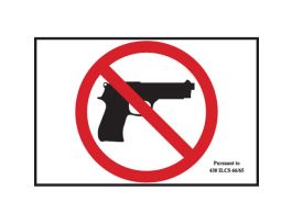 Illinois No Firearm Picto Sign, 4" H x 6" W x 0.004" D, Vinyl