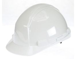 Matterhorn, Hard hat w/rain trough, HDPE shell, 4-pt nylon susp, ratchet adj, White