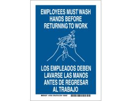 Bilingual Employees Must Wash Hands Before Returning To Work Sign, 10" H x 7" W x 0.006" D, Polyester