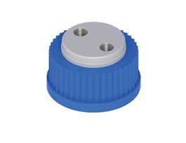Solvent Delivery Cap w/ 304 SS Port Thread Inserts, two 1/4"-28, GL32; 1/ea