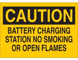 CAUTION Battery Charging Station No Smoking Or Open Flames Sign, 10" H x 14" W x 0.035" D, Aluminum