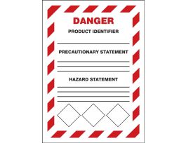 GHS Labels, Danger, Chevron Red Border, 7" x 5", Adhesive Vinyl, 5/pk