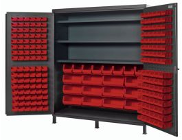 CABINET W/RED BIN AND SHELVES STEEL 72IN