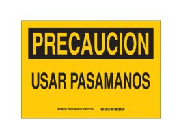 PRECAUCION Usar Pasamanos Sign, 7" H x 10" W x 0.06" D