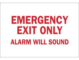Emergency Exit Only Alarm Will Sound Sign, 10" H x 14" W x 0.035" D