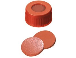 Short Thread Cap, 9mm, Open Red Polypropylene, Rubber/TEF Septa; 1000/pk