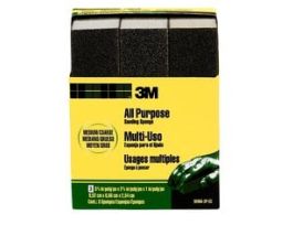 3M™ General Purpose Sanding Sponge 909NA-3P-CC, 3 3/4 in x 2 5/8 in x 1 in, Dual Grit, Medium/Coarse, 3 sponges/pack, 6 pks/cs