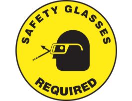 Slip-Gard Floor Sign, Safety Glasses Required (w/Graphic)(Bk/Yl), 17" Round, EA