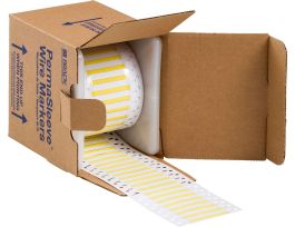 PermaSleeve Heat Shrink Wire and Cable Labels 3/32" Dia for 3" Core Printers - 1" Yellow Double-Sided