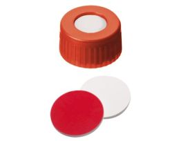 Short Thread Cap, 9mm, Open Red Polypropylene, UltraClean Silicone/Red PTFE Septa; 1000/pk