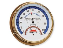 Humidity and Temperature Dial Indicator with White Face and Brass Case