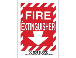 Fire Extinguisher Do Not Block Sign, 14" H x 10" W x 0.035" D, White on Red, Aluminum