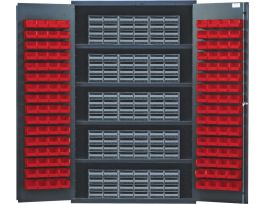 CABINET W/RED BINS 120 DRAWERS STL 48IN