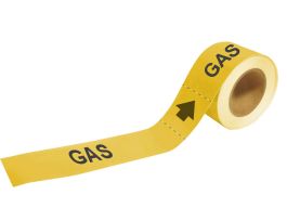 Self-Adhesive Pipe Marker: GAS, 2" H x 12" W, Roll of 25 Each, Fits Pipes 2.5" Dia. Thru 6" Dia.