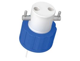 Solvent Bottle Cap, GL38/38-430 (plastic), 2 UNF(F) ports w/ valves, blue; 1/ea
