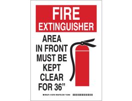 FIRE EXTINGUISHER Area In Front Must Be Kept Clear For 36" Sign, 10" H x 7" W x 0.035" D, Black/Red on White, Aluminum