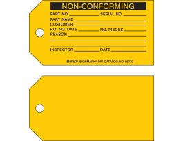 Quality Control Tag NON CONFORMING Paper 3 x 5.75 Black on Yellow 100/PK