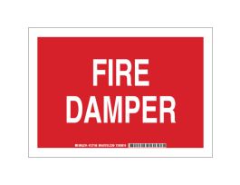 Fire Damper Sign, 7" H x 10" W x 0.035" D, White on Red, Aluminum